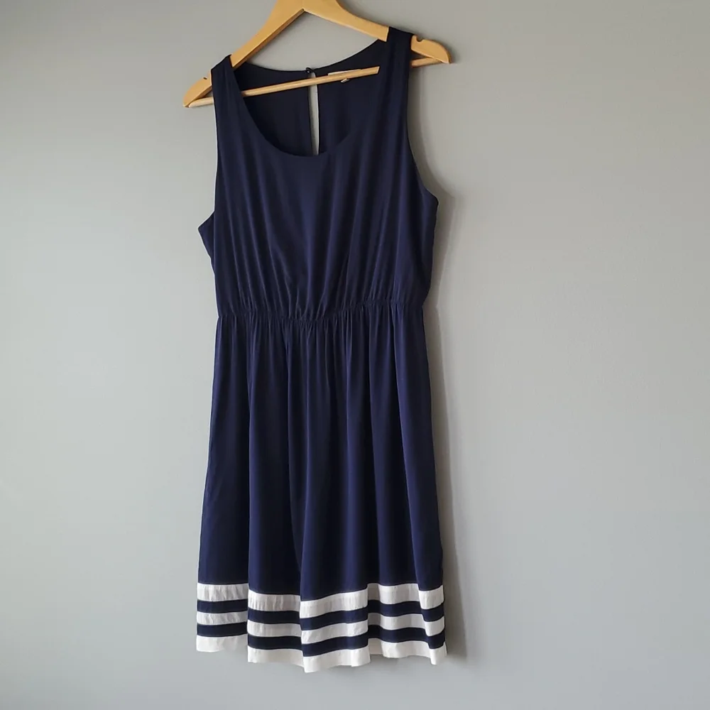 41 Hawthorn Blue White Striped Scoop Neck Sleeveless Mini Dress Large - Picture 4 of 8